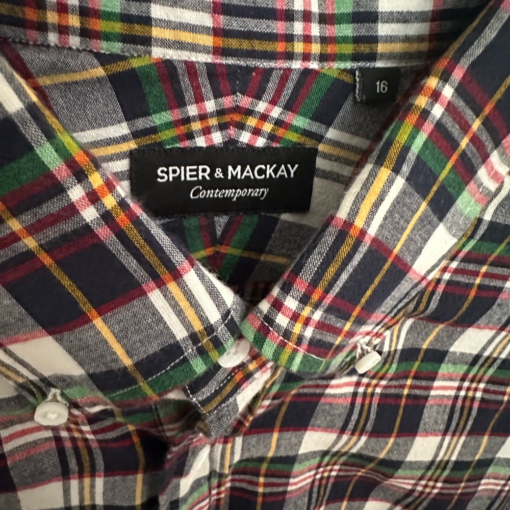 Men's Spier & Mackay Multicolor Madras Plaid Shirt Contemporary Fit 16 Large